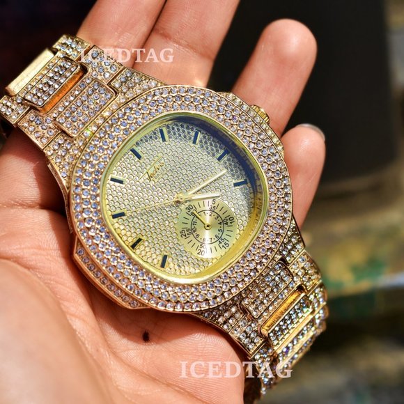 14K Gold Plated Iced Out Benjamin Shine Watch set - Picture 5 of 5